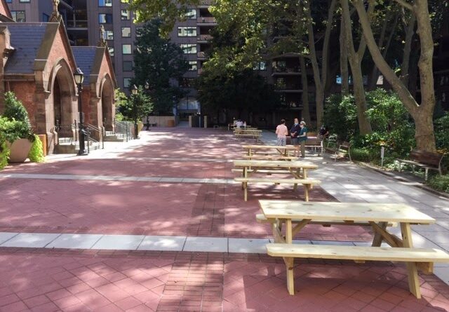 Roosevelt Islander Online: Roosevelt Island Inspired Painted Picnic Tables Return To Good Shepherd Plaza With New Artful Look And They Look Terrific