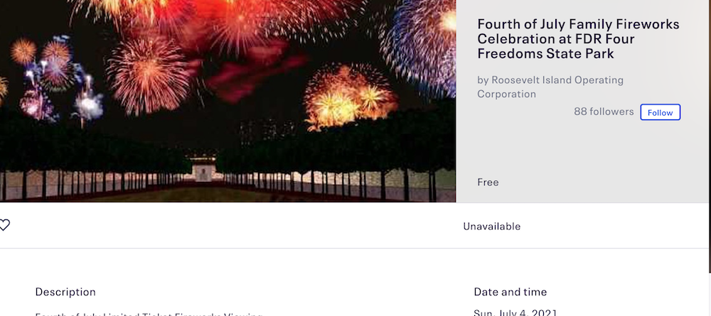 Roosevelt Islander Online: “Who Do These Tickets Go To” For July 4 Fireworks Celebration Viewing At FDR Four Freedoms Park Asks Roosevelt Island Residents