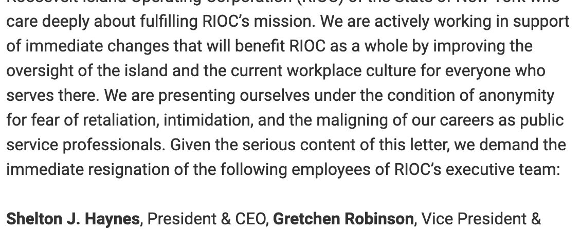 Roosevelt Islander Online: Serious Allegations Of Wrongdoing Made Against RIOC President & Executive Staff By Purported Whistleblower Employees, Read The Full Document
