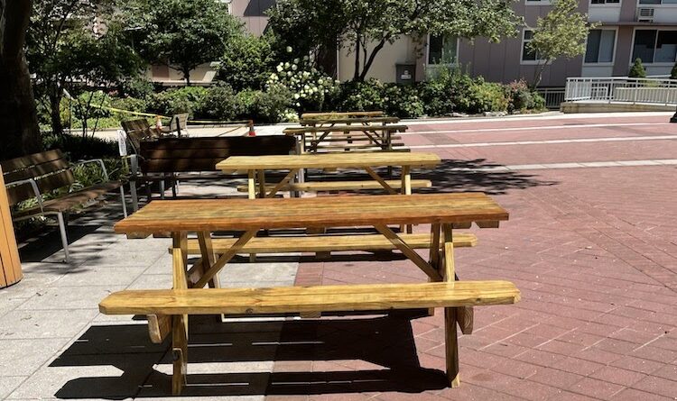 Roosevelt Island Good Shepherd Plaza Landscaping And Picnic Table Benches Get A Spruce Up And Improvements From RIOC Following Urging By Local Residents